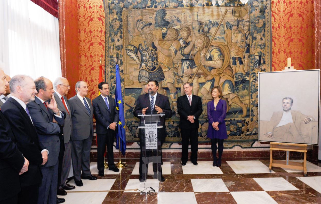 El ministro de Justicia, Francisco Caamaño, en un momento de su intervención en la presentación del cuadro del exministro Mariano Fernández Bermejo
